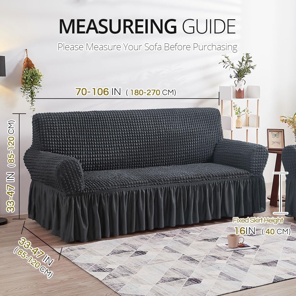 NICEEC Sofa Slipcovers Dark Grey Couch Covers Washable Stretch Fitted Sofa Cover for 3 Cushion Couch Universal 3 Seat slipcover Durable Furniture Protector with Skirt Country Style