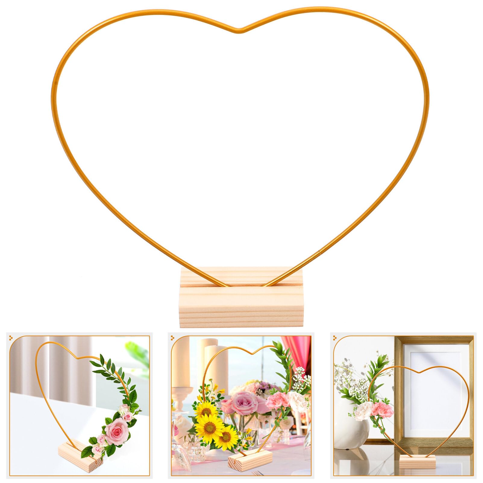 HOODANCOS 1 Set of Metal Wreath Stand, Floral Hoop Wreath with Wooden Stands, Wreath Hoop DIY Dream Catcher Frame, Metal Floral Wire Heart-Shaped