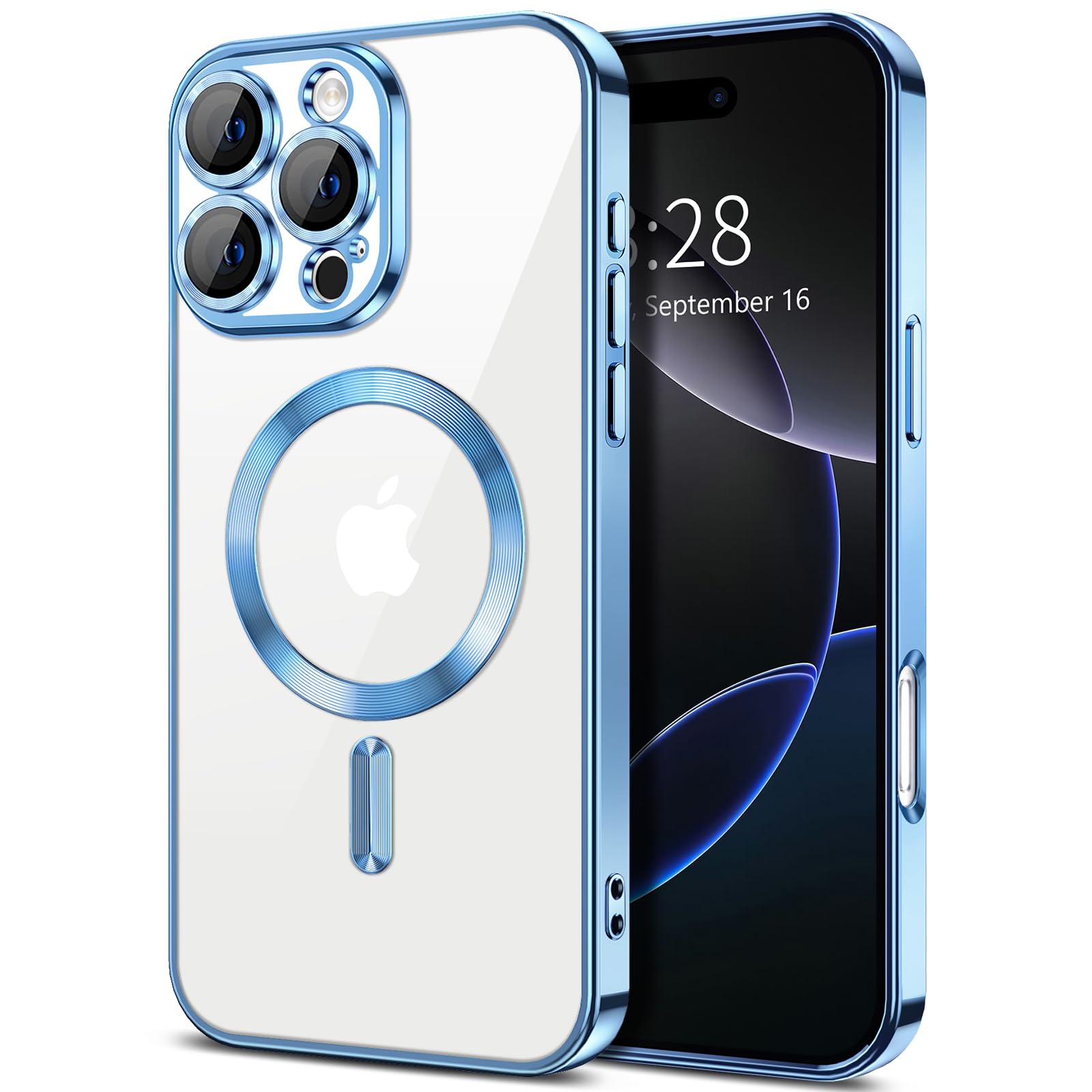 Hython Magnetic Clear for iPhone 16 Pro Max Case with Camera Lens Protector [Compatible with MagSafe] Plating Edge Slim Soft TPU Cover Protective