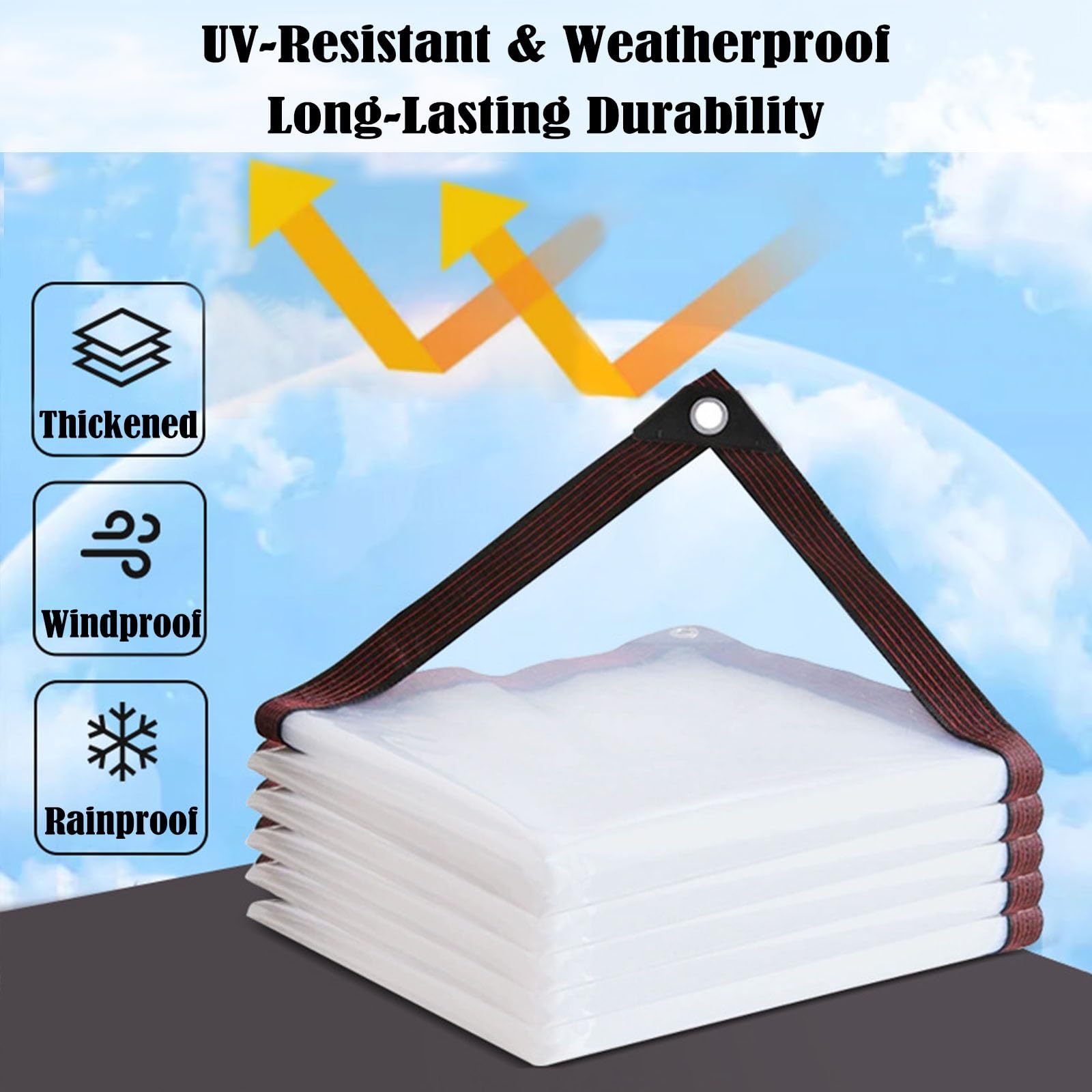 Lona impermeable resistente para invernadero de 8 x 24 pies, cubierta de plástico para exteriores con ojales, ideal para valla de patio, protección contra la lluvia, gallinero, hoja de suelo