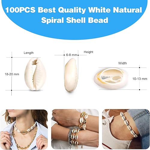 Miniatura 2 de 100 cuentas de concha de cauri, cuentas de concha en espiral natural blanca para hacer joyas, conchas de cowrie de playa de verano para