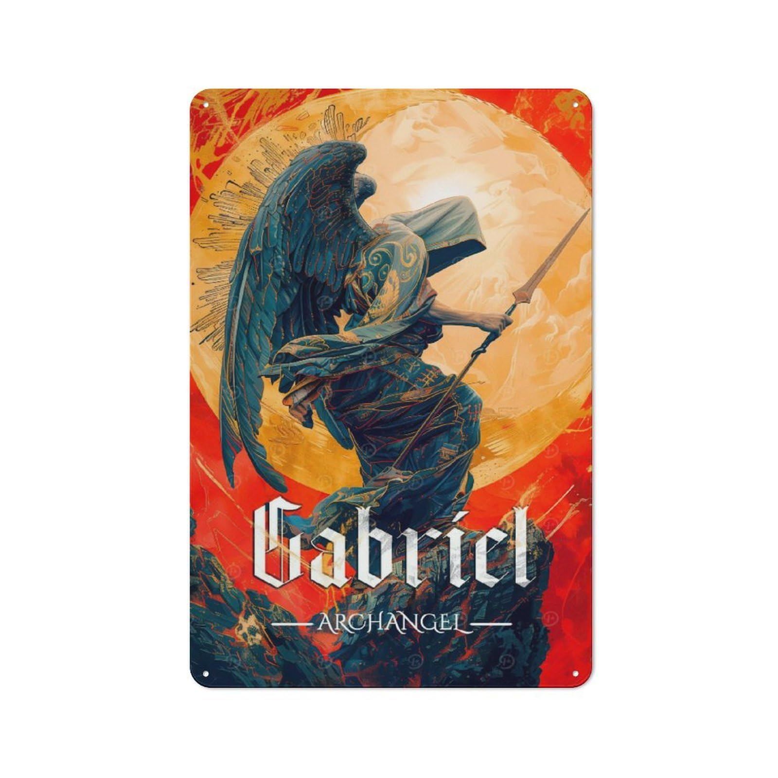 Junmoney Gabriel Archangel Art Printed Metal Sign 30X20cm For Café Or Restaurant, For Hospitality Interior Collectors
