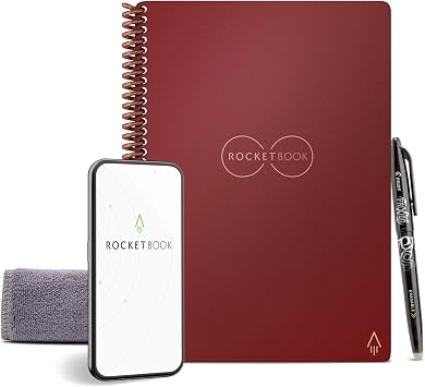 Rocketbook Core Reusable Spiral Notebook, Executive Size 6x8.8, Maroon - Dotted Pages, App-Connected, Erasable, Durable Cover, Ideal for School, Work, and Creative Projects