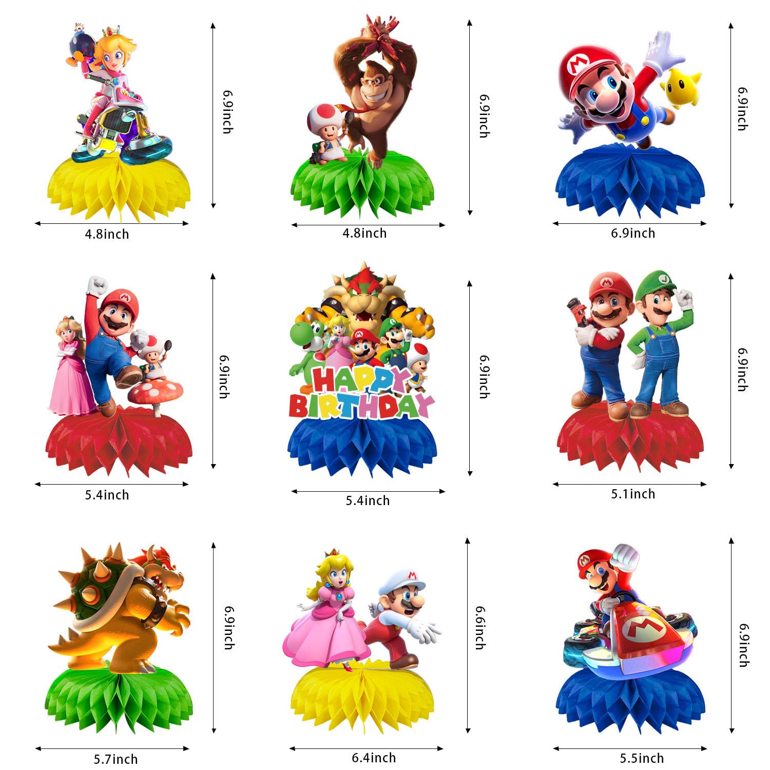 Decorazioni Compleanno A Nido D'Ape - Set 9 Pezzi Colorati Per Tavolo Con Scritte Happy Birthday - Foto 12