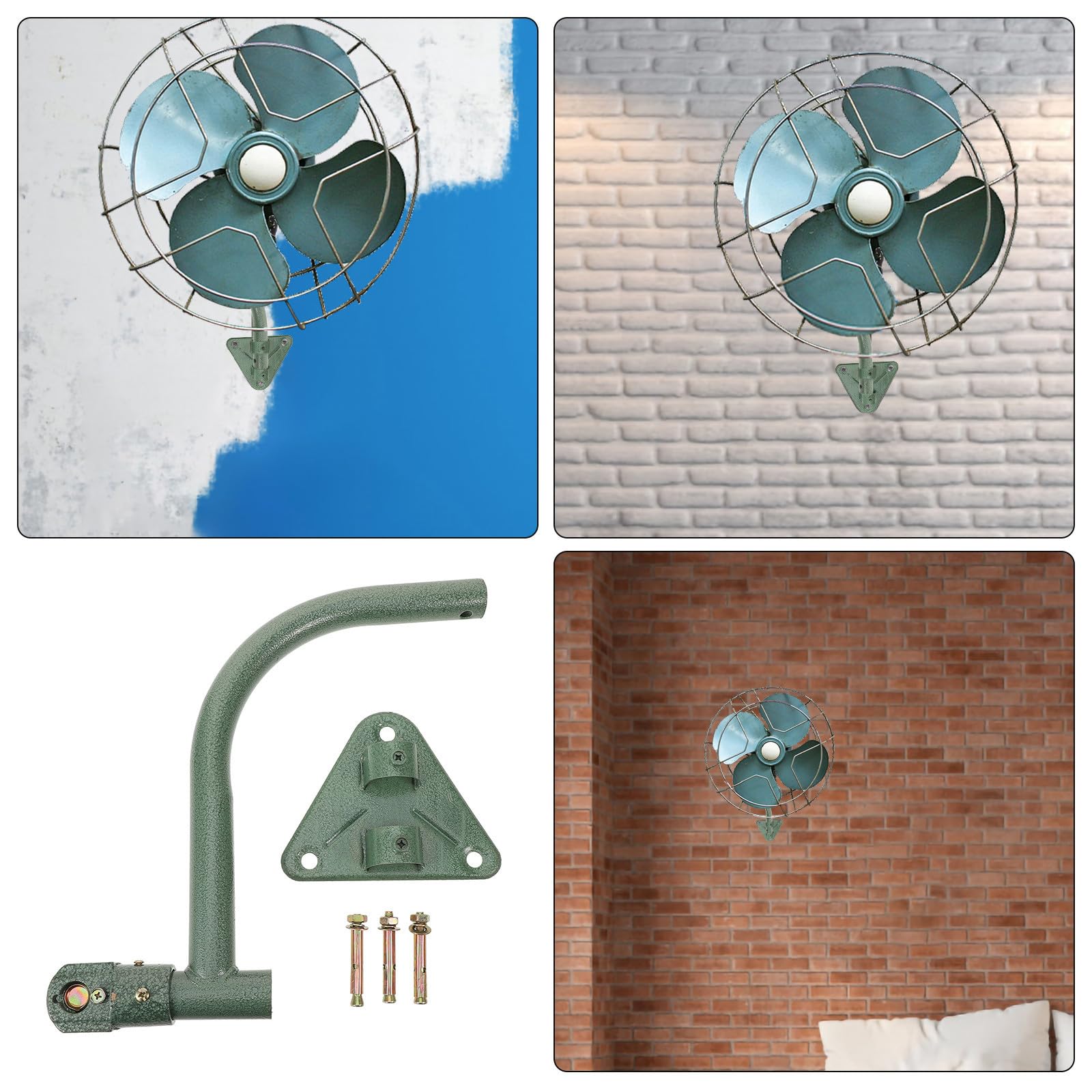 Staffa per Ventilatori da Parete in Ferro Verde, Supporto Versatile e Sicuro per Ventilatore da Muro, per Festa Estiva e Uso Industriale