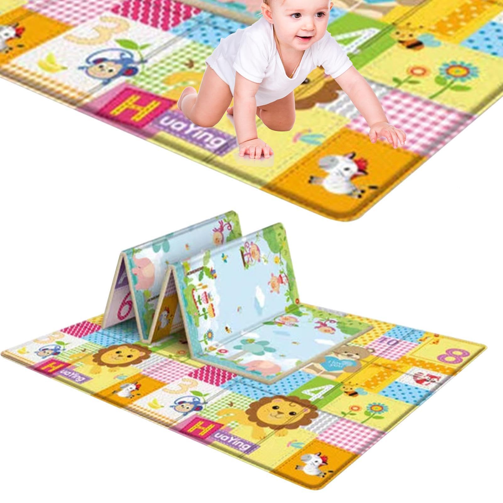 Tapis De Jeu pour Nt Bebe Double Face Appliquer À L'intérieur Et L'extérieur Non Toxique 180x100cm Tapis De Sol XXL en Mousse Epais Pliable Reversible Imperméable