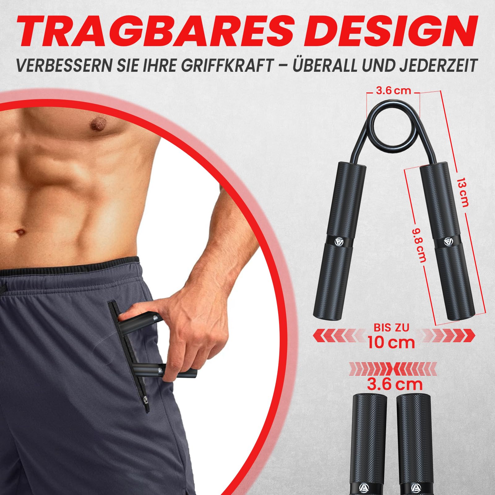 FUNFLEX Griffkraft Trainer 4er Set 22,5-90 kg Metall Handtrainer Fingertrainer Unterarmtrainer mit 8x Schaumstoff Griffhüllen Rutschfester Handgriff Stärker für Muskelaufbau Krafttraining Fitness