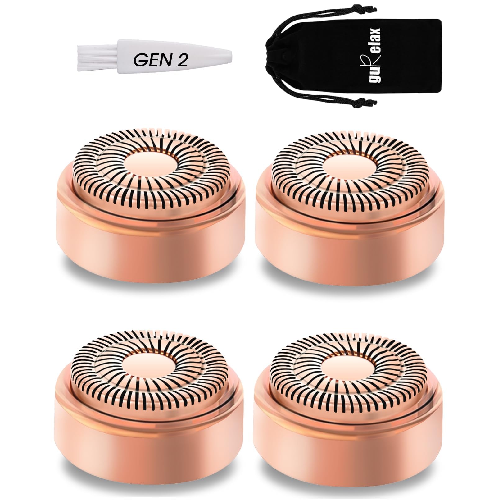 Replacement Heads for Flawless Hair Remover, Gen 2 Replacement Blades for Finishing Touch Facial Hair Removal for Women, Painless Razor Head for Face with Gurelax Flannel Bag (4pcs)