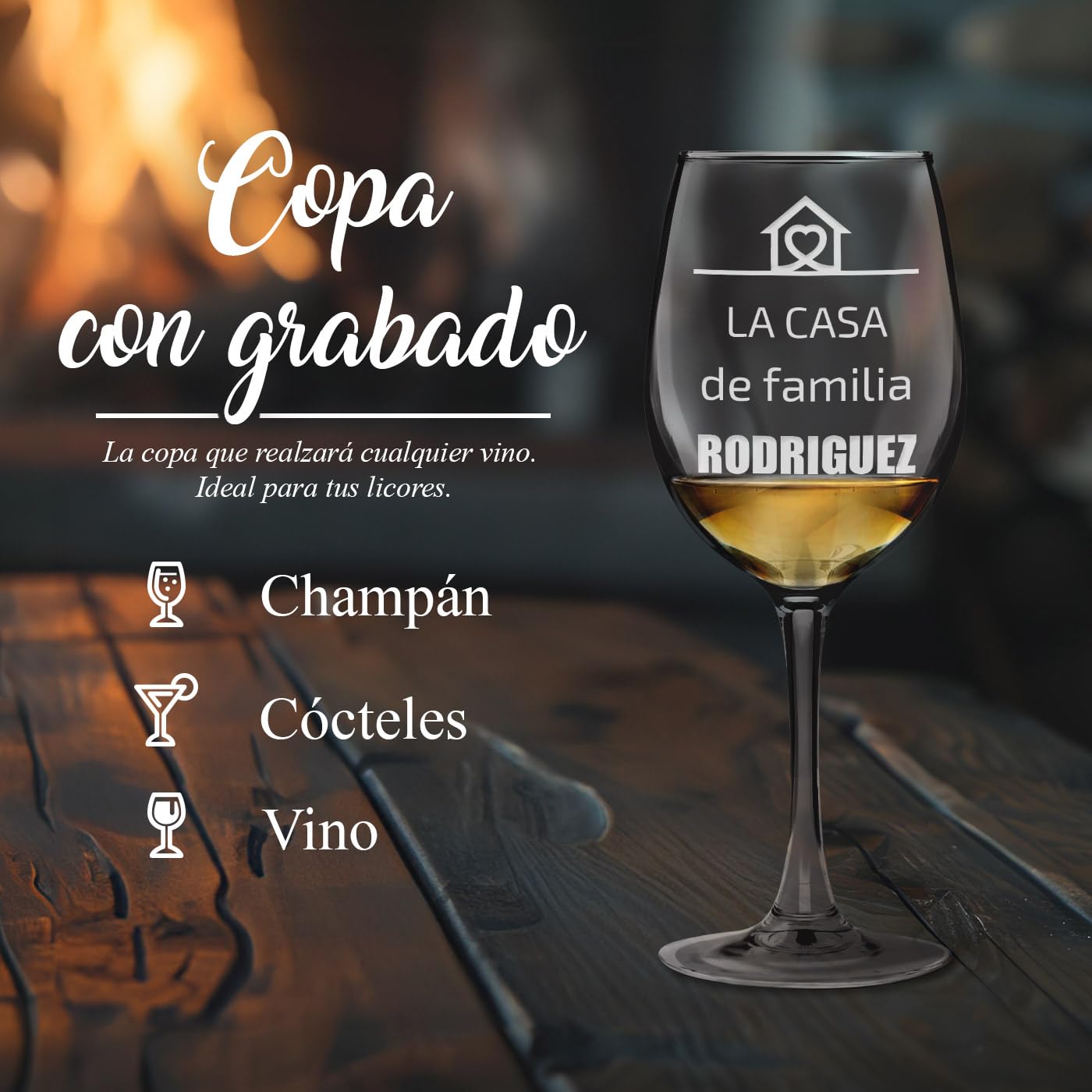 Maverton Set de 6 Copas de Vino Personalizadas 350ml - Vidrio Transparente con Grabado - Regalos de Parejas Aniversario Boda Regalos Originales para Hombre y Mujer - Casa