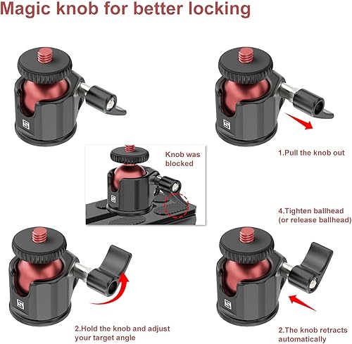 Miniatura 3 de SIOTI Mini soporte de cabeza de bola, mini trípode de cabeza, con zapata caliente, compatible con micrófonoteléfono celularcámara de acciónflashLCD