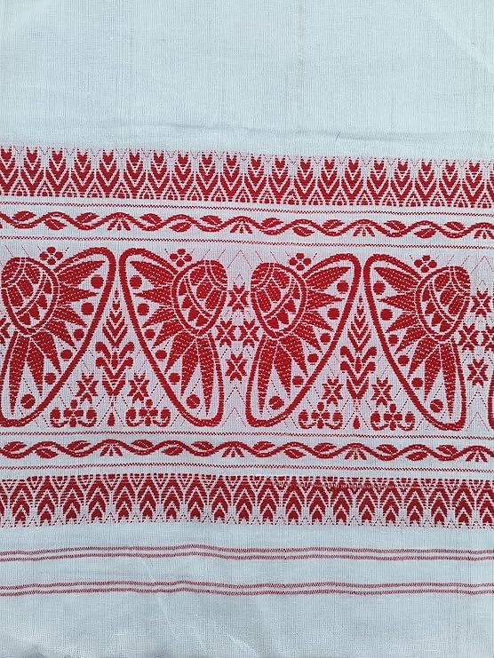 Gamcha Cotton Assamese Japi Design Gamcha for Stylish Soft Fabric Towel 180 GSM (Red and White, Pack-1)-picture-30