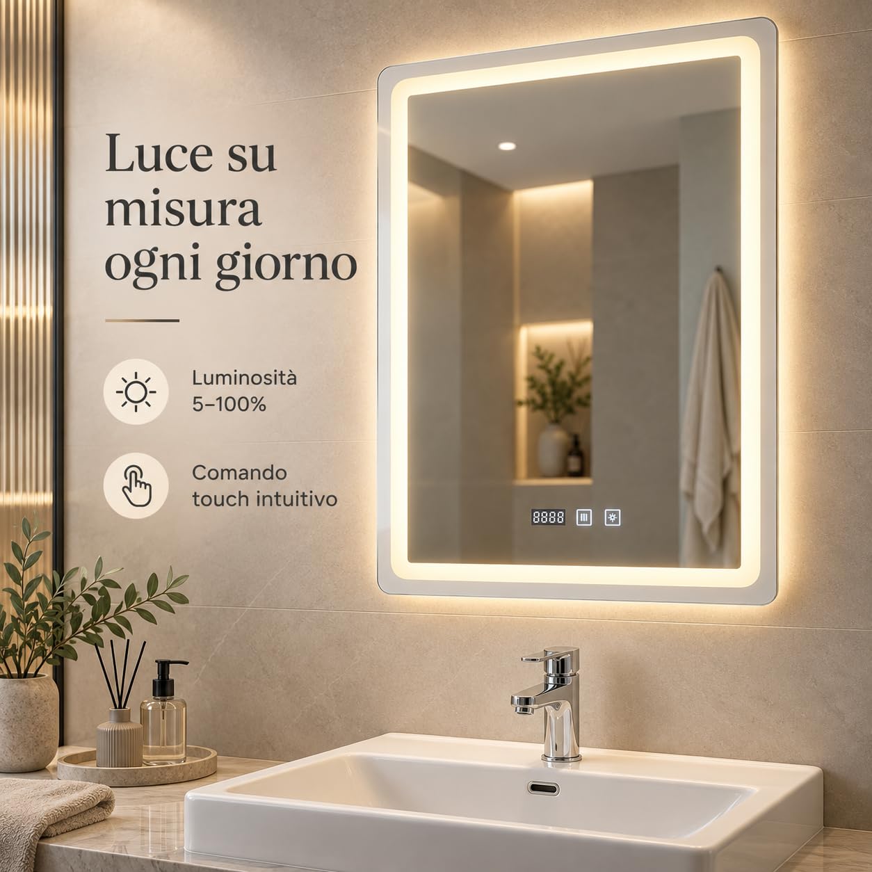 Miroir de salle de bain LED 50 x 70 cm, miroir de salle de bain avec