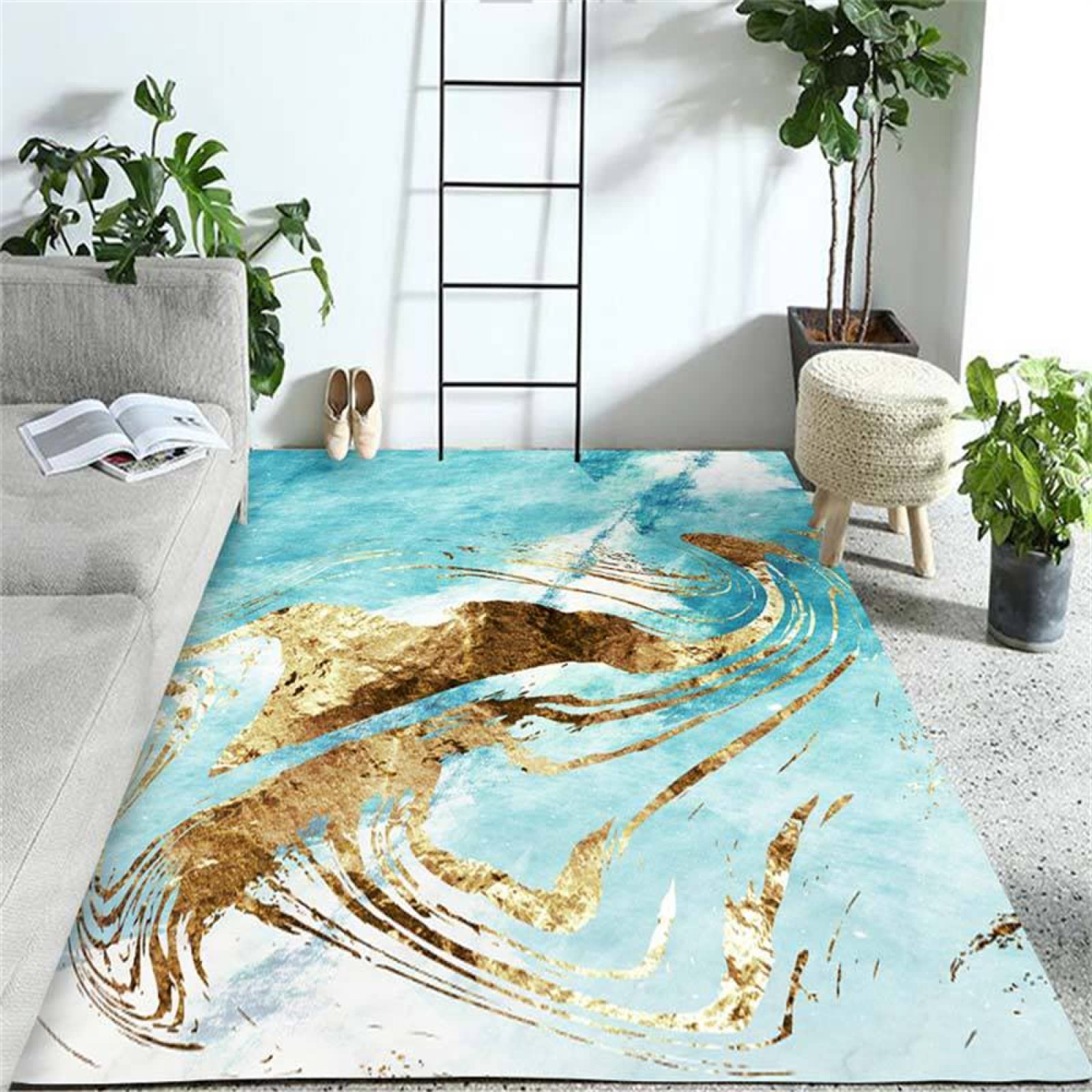 Chambre parentale decoration vert tapis abstrait moderne lavable 60x120