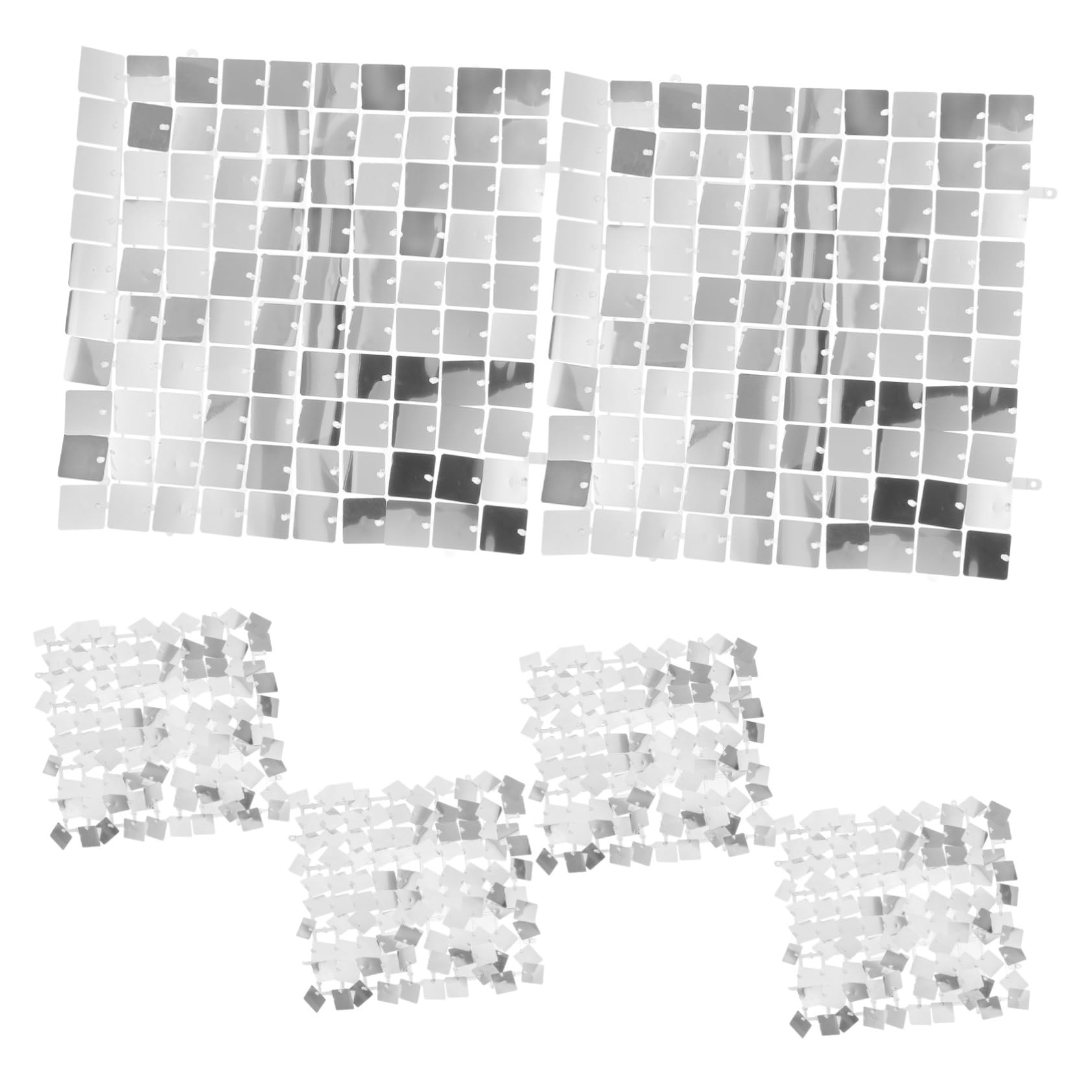Panel de fondo de pared brillantina plata con 6 piezas de plastico reflectante efecto espejo