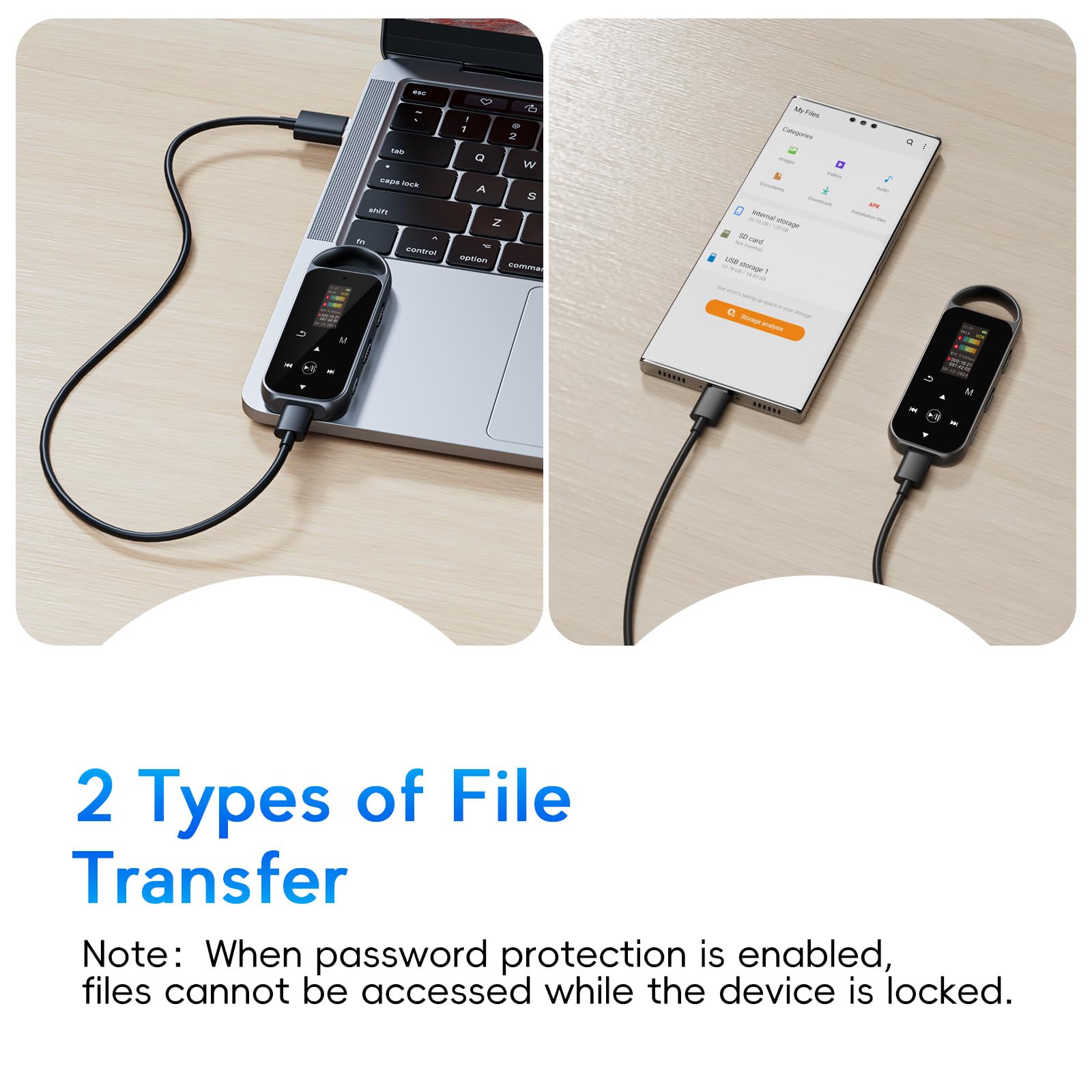 Digitales Diktiergerät mit Wiedergabe, 64 GB, tragbares Audio-Aufnahmegerät für Vorträge, Meetings, Interviews, Sprachaktivierter Rekorder mit Rauschunterdrückung, A-B-Wiederholung, Touch-Taste und
