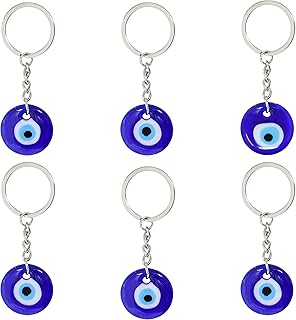 Honbay 6PCS Turkish Blue Evil Eye Keychain Glass Keychain Good Luck Keychain Amulet Car Keychains Purse Backpack Handbag Hanging Ornaments Pendant