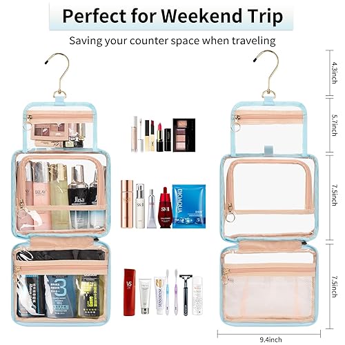 Miniatura 6 de CUBETASTIC Neceser de viaje colgante, bolsa de maquillaje transparente, bolsa de viaje pequeña transparente con 3 comparaciones, estuche organizador