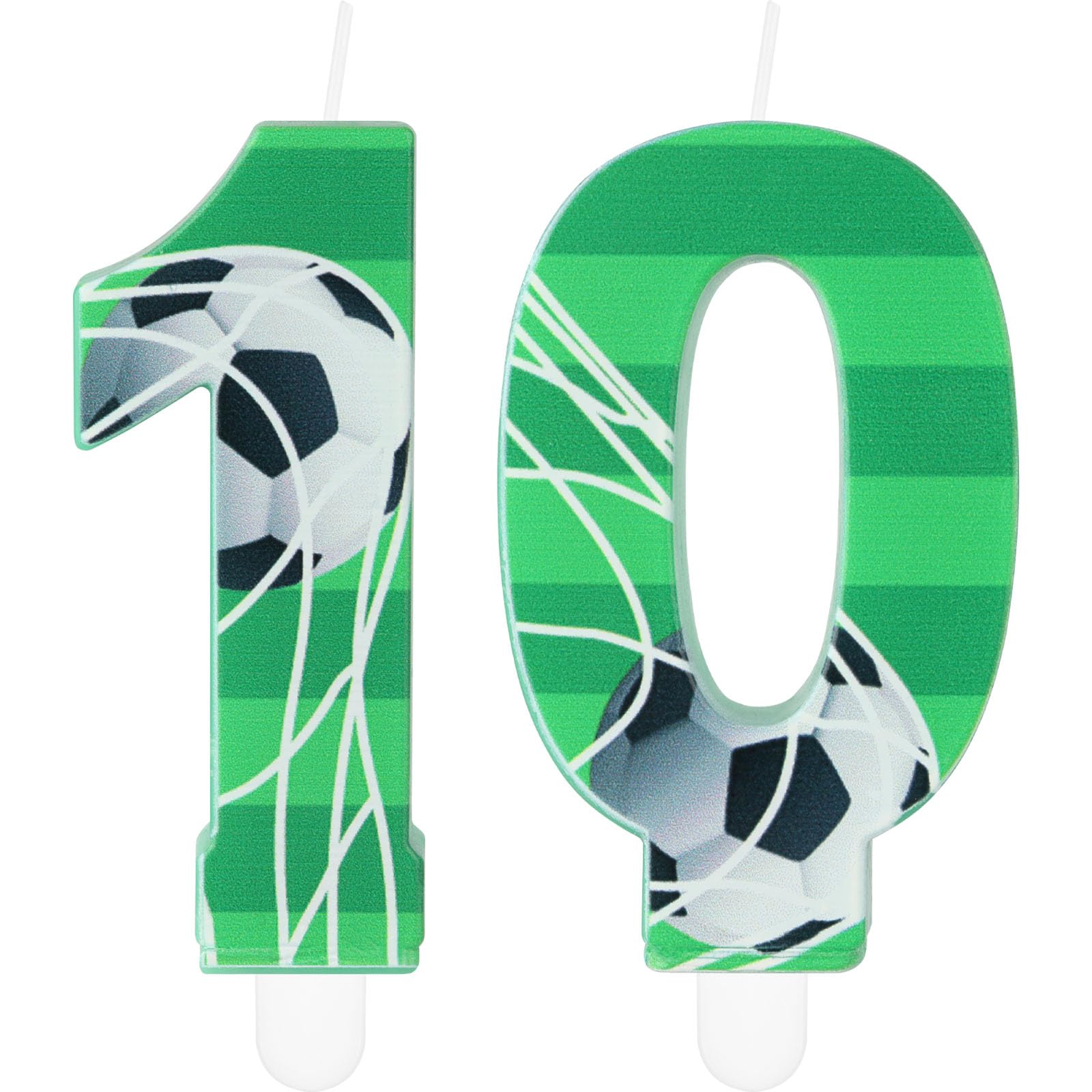 Candela A Forma Di Numero 10 Per Torta - Tema Calcio, Verde, Con Bastoncino E Antigoccia, Decorazione Compleanno