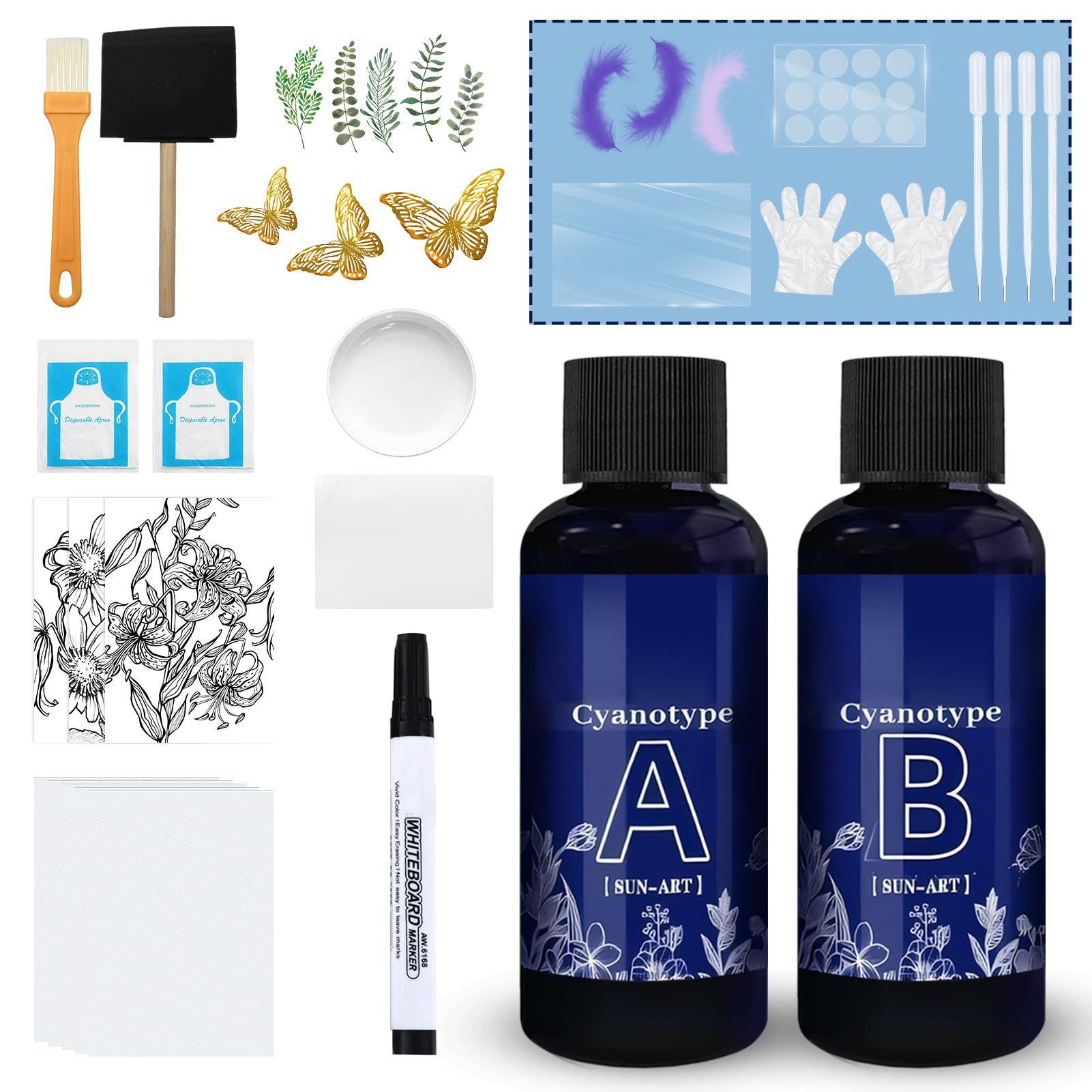 Cianotipia Kit, Kit Cianotipia, Set di Cianotipia Adatto per Progetti di Tintura Tessuti e Carta, Adatto per Progetti Fai Te Artigianali, Lascia Libera Tua Creatività, 53 Pezzi
