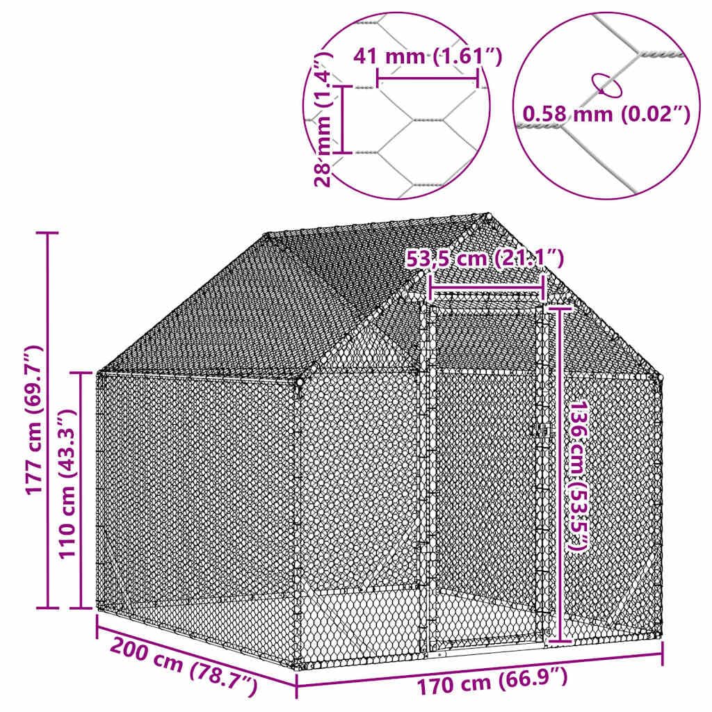 vidaXL Jaula para Pollos Plateado 200 x 170 x 177 cm Acero Galvanizado, Jardín y terraza, cercado Industrial para Pollos, Refugio Seguro al Aire Libre, hábitat Duradero