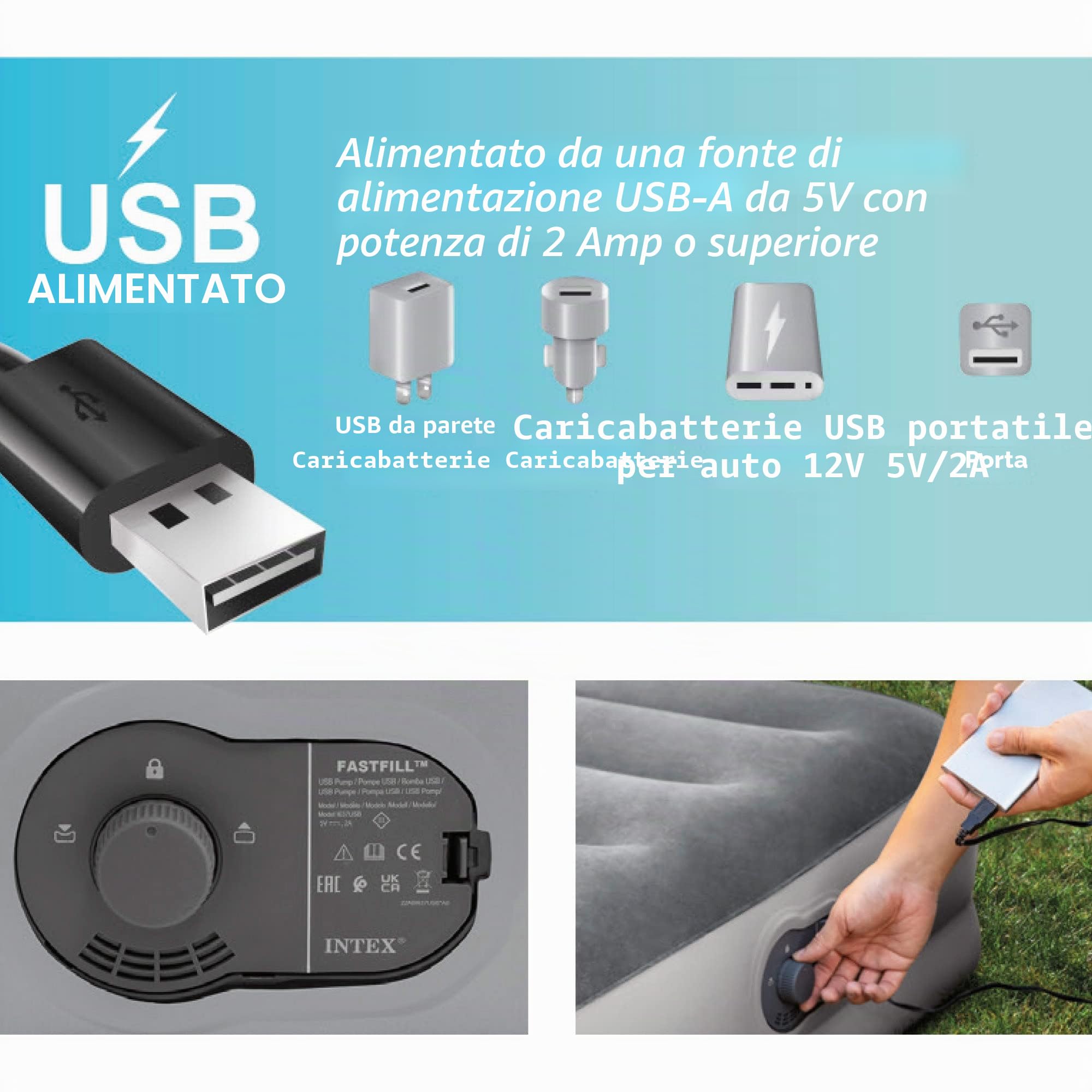 Intex 64157 - Materasso Singolo Autogonfiante USB Dura-Beam Mid-Rise Comfort, 99x191x36 cm