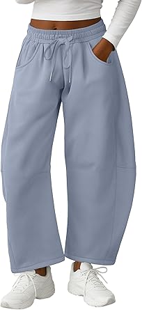 Lepunuo Barrel Sweatpants Women Casual Baggy Elastic Waisted Pants Wide Leg Gym Trousers with Pockets