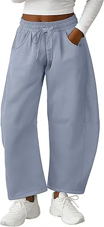 Lepunuo Barrel Sweatpants Women Casual Baggy Elastic Waisted Pants Wide Leg Gym Trousers with Pockets
