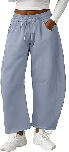 Lepunuo Barrel Sweatpants Women Casual Baggy Elastic Waisted Pants Wide Leg Gym Trousers with Pockets
