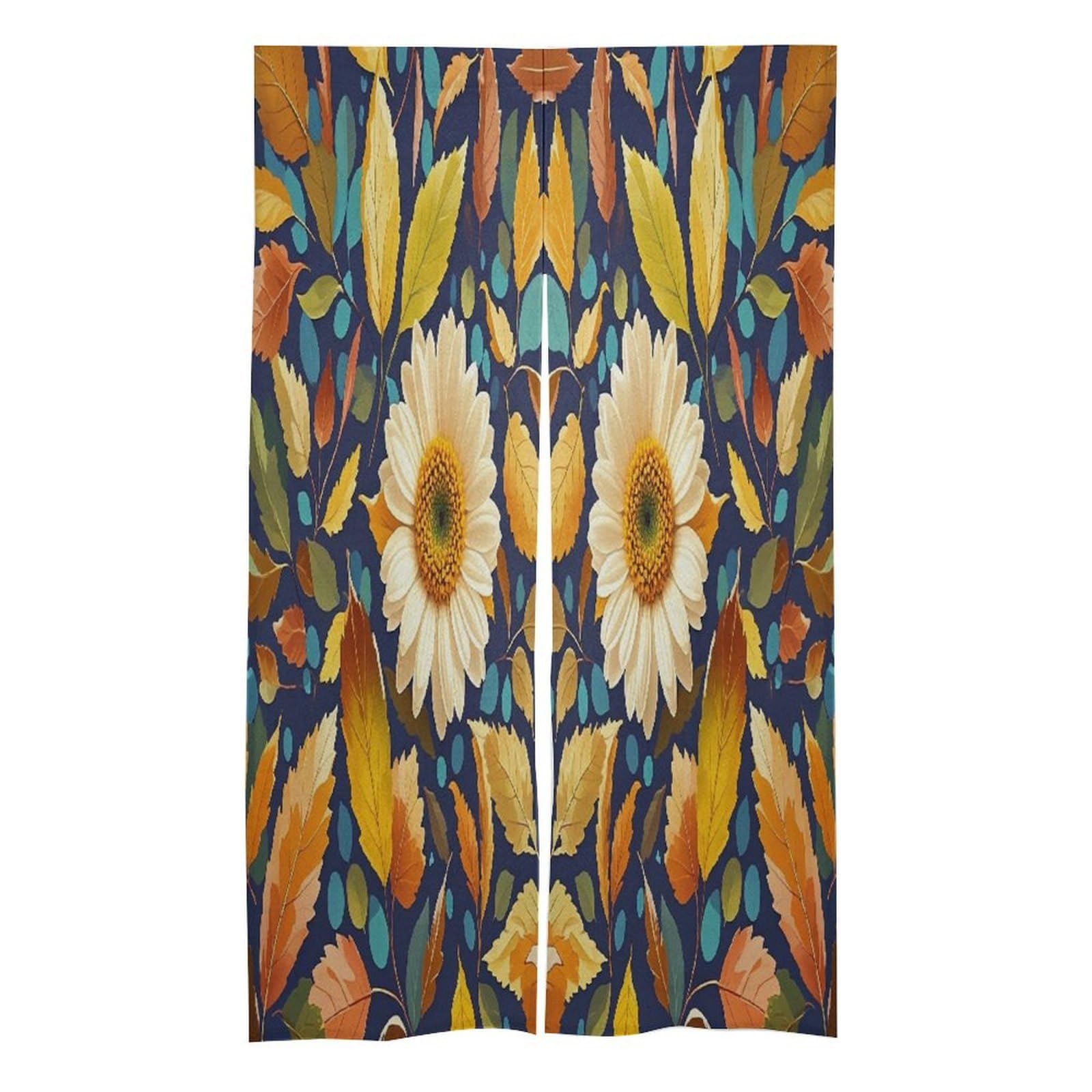 LZQPOEAS Leaves and Flowers Door Curtain Treatment Door Tapestry Japanese Style Doorway Curtain Privacy Thermal Insulated Doorway Window Curtains for Home Restaurant Decor