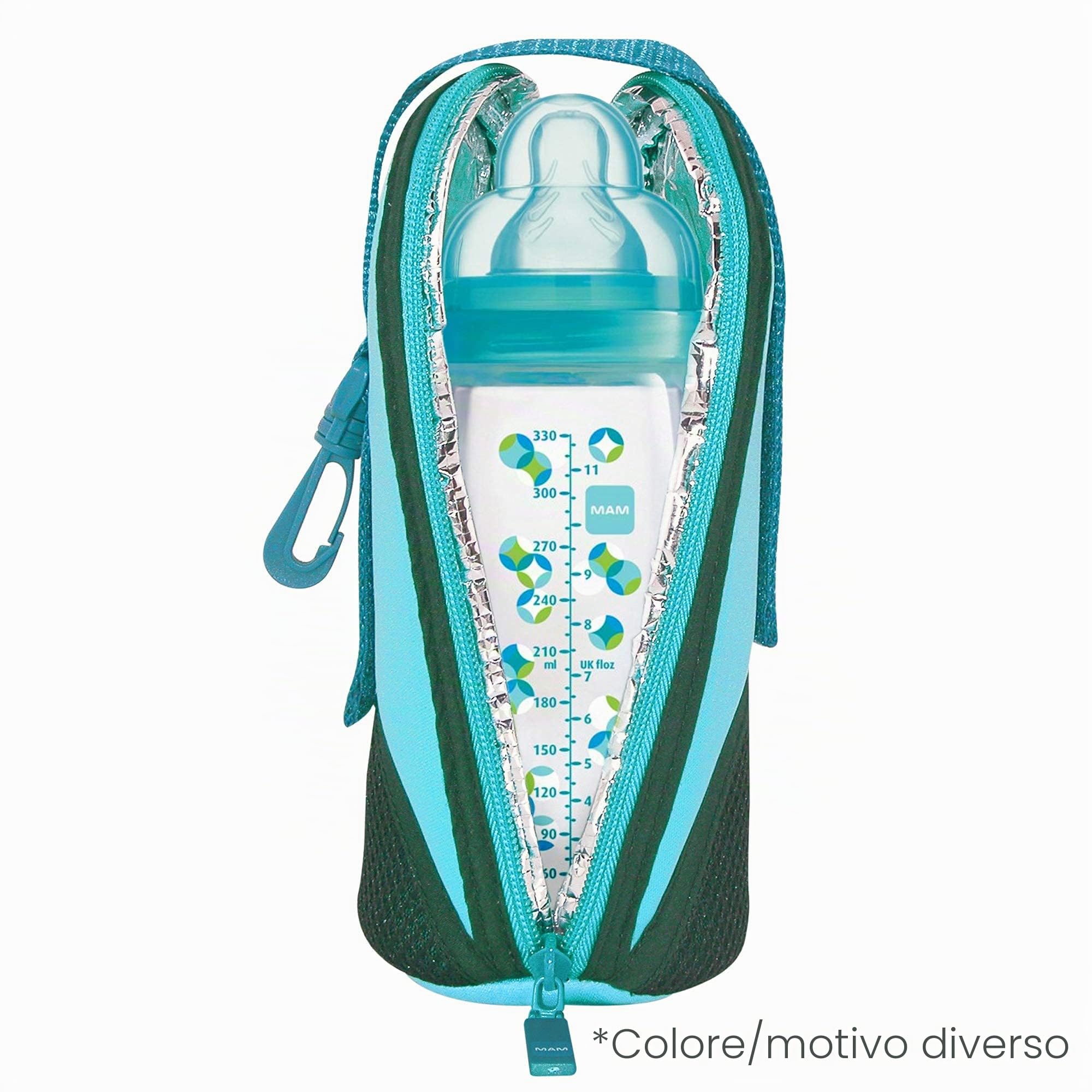 Istruzioni in lingua straniera - MAM - Borsa termica con strato isolante, mantiene i liquidi caldi e freddi, borsa termica per molti biberon comuni, blu