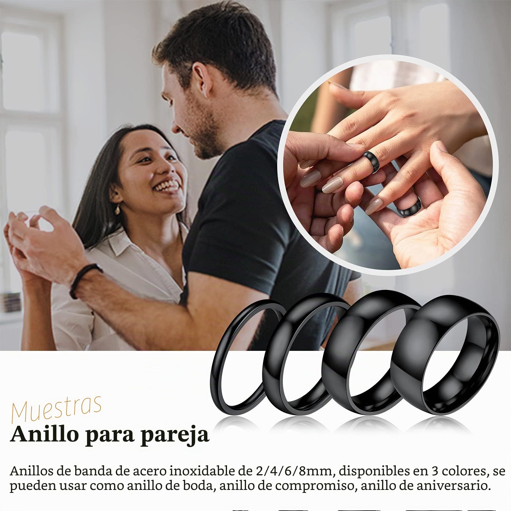 Bestyle Anillos Acero Inoxidable para Hombre Mujer 6mm Dorado/Plate/Negro | para Parejas Anillos de Compromiso Tamaño 14.5-27.5 Anillo Pareja de Moda Tamaño Unisex Compromiso Boda Aniversario Navidad