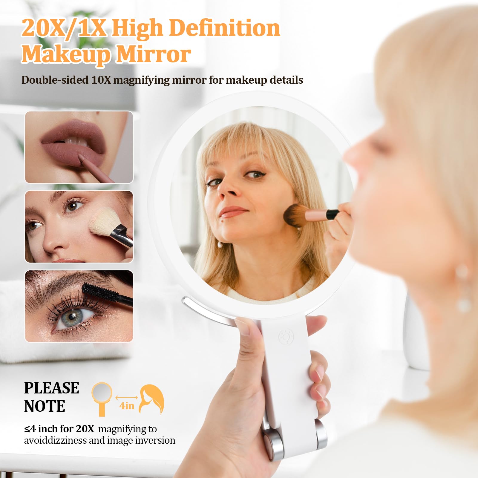 Specchio Trucco LED Ricaricabile - Ingrandimento 1X/20X - Luminosità Regolabile - Per Bagno, Casa E Viaggi - Foto 8