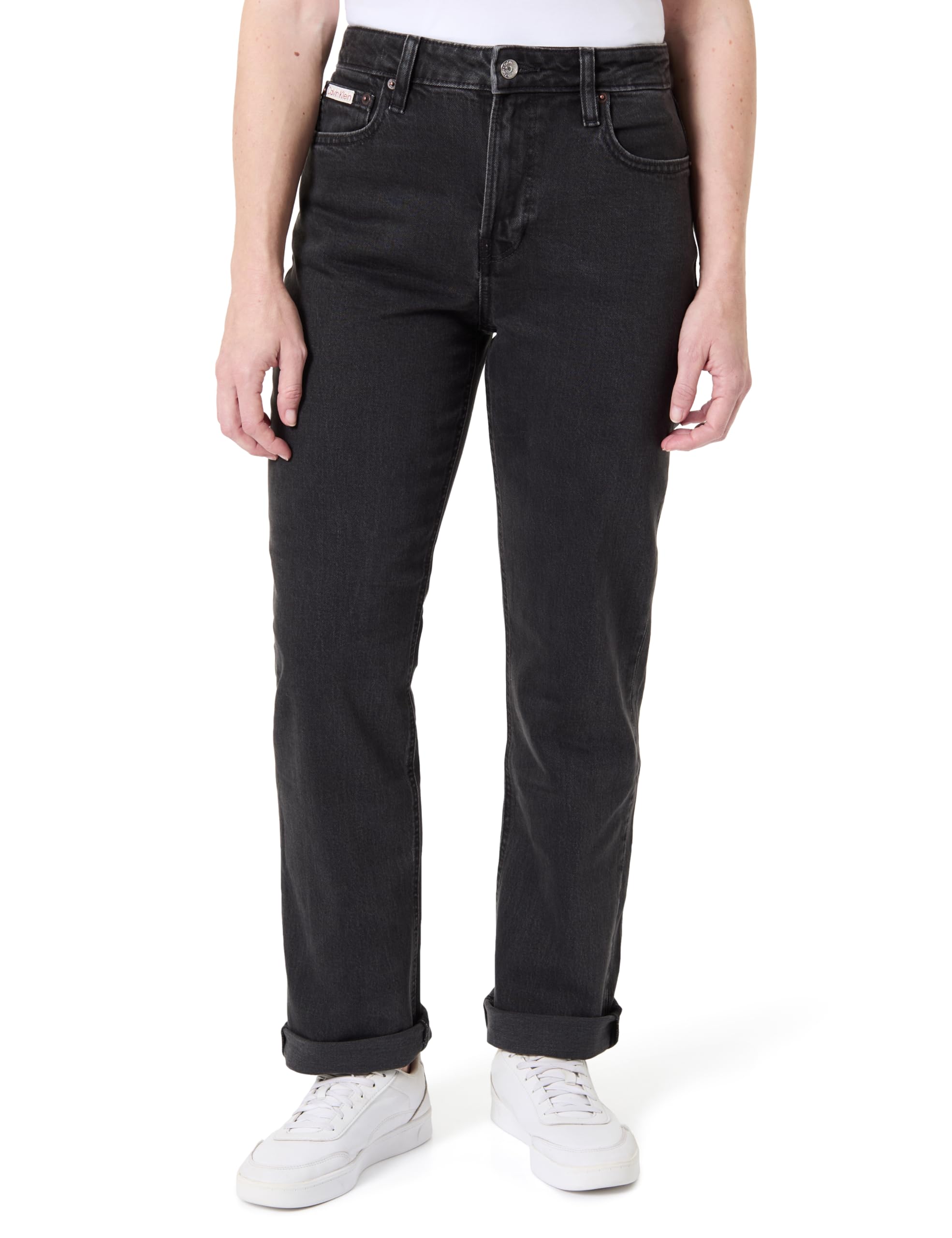Calvin Klein Women's HIGH Rise Straight CK Essential LV047B909G Jeans, Black (CK Essential Black), 27W / 30L