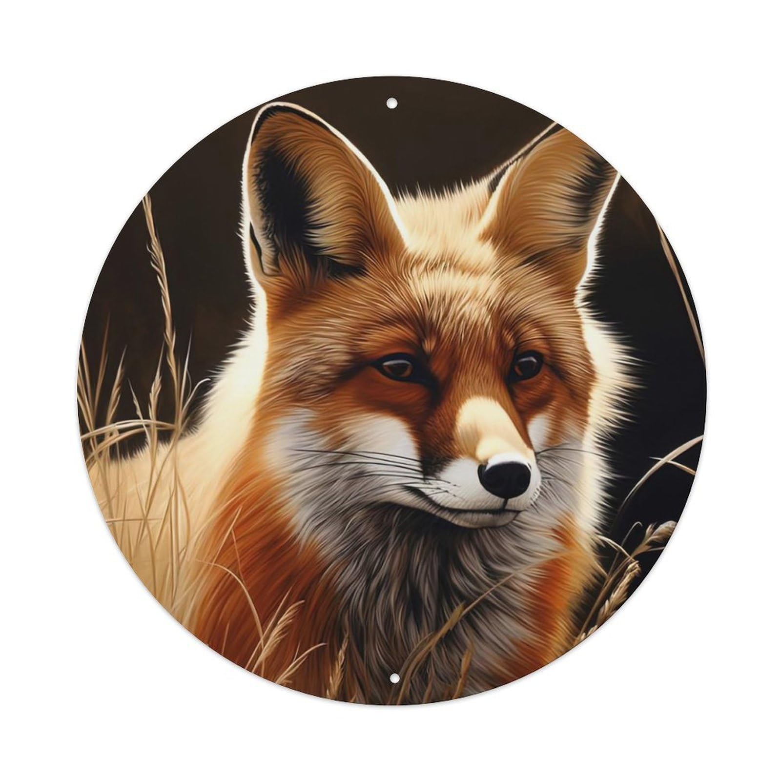 Animal Artwork Fox on The Prairie Metal Tin Sign