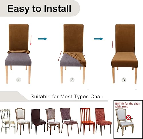 Miniatura 6 de smiry - Fundas para sillas de comedor de terciopelo elástico y suave, extraíbles, Terciopelo, Camel
