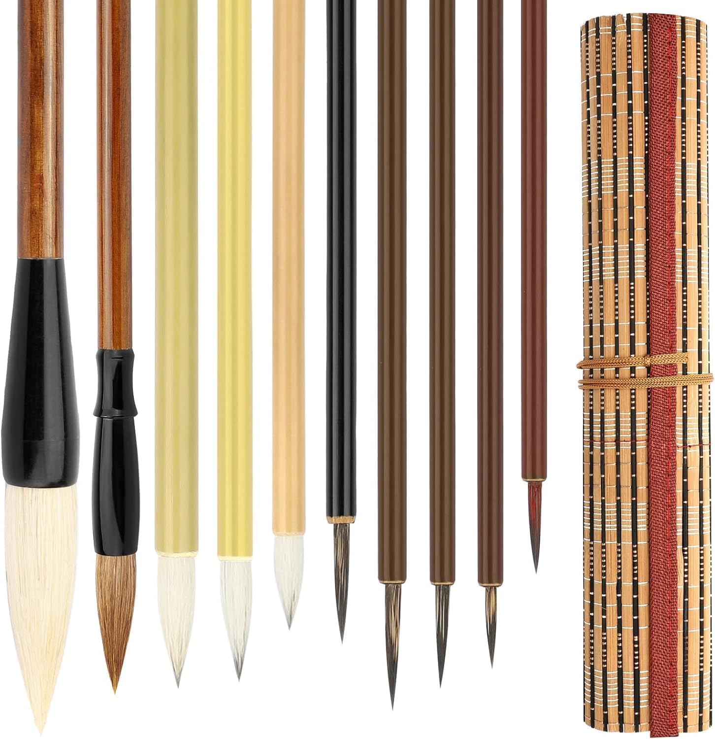 Linkstyle Chinese Calligraphy Brush Set, Mixed Size Japanese Kanji Sumi Brush Painting Ink Brushes for Beginners, 10PCS