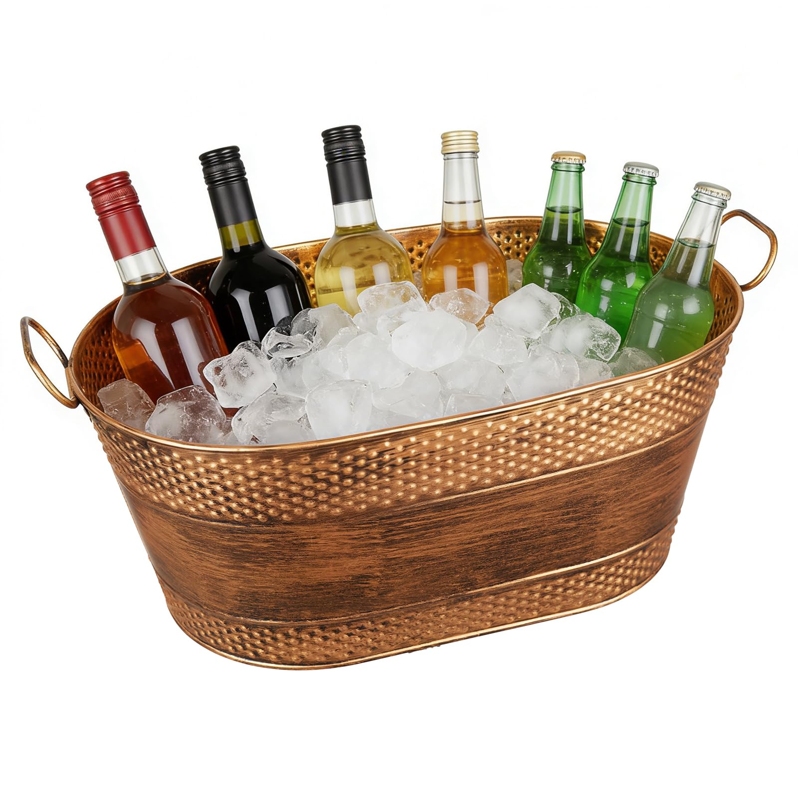 Photo 1 of 1 Pack 4 Gallon Galvanized Ice Bucket, Large Galvanized Beverage Tub Ice Bucket for Parties, Thick Metal Beverage Buckets with Handles, Oval Drink Buckets for Parties Indoor or Outdoor (Copper)