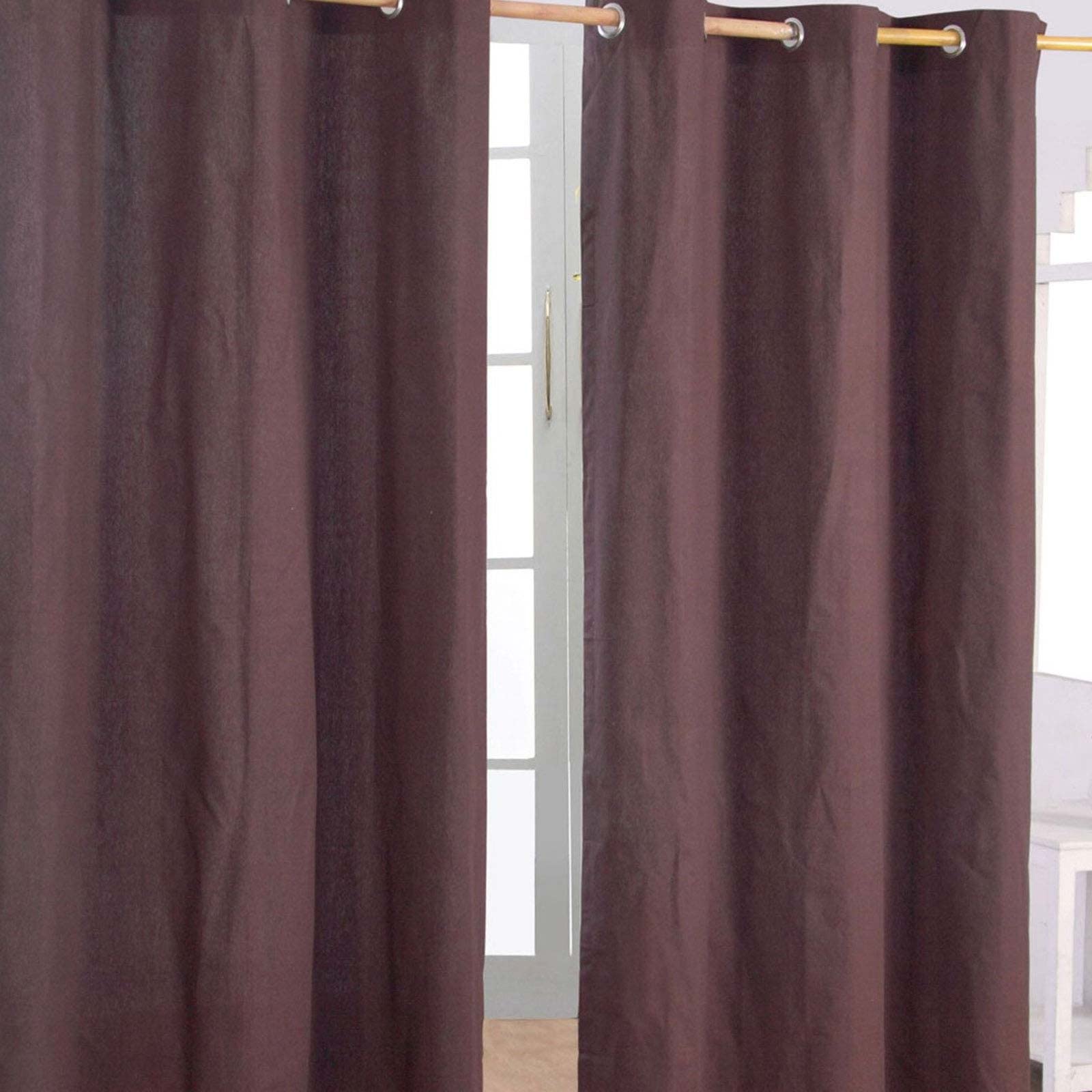 HOMESCAPES Chocolate Brown Eyelet Curtain Pair 117cm (46") Wide x 137cm (54") Drop Plain Heavy Unlined Curtains