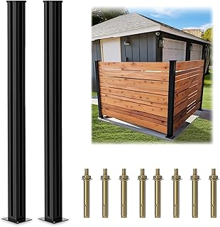 2 Pack 45" Fence Posts Aluminium Alloy Fence Post Corner Post, Matte Black Metal Wood Fence Post for Air Conditioner Fence Panels, Pool Equipment Enclosure, Trash Can Enclosures