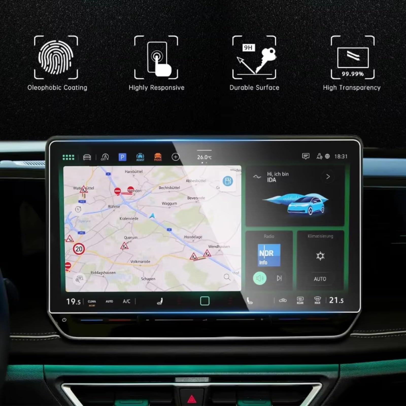 Kompatibel Mit VW Für Tiguan 2025, Auto-GPS-Displayschutz, Schutzfolie Für Das Zentrale Display, HD-klare Auto-Display-Abdeckung Displayschutzfolie