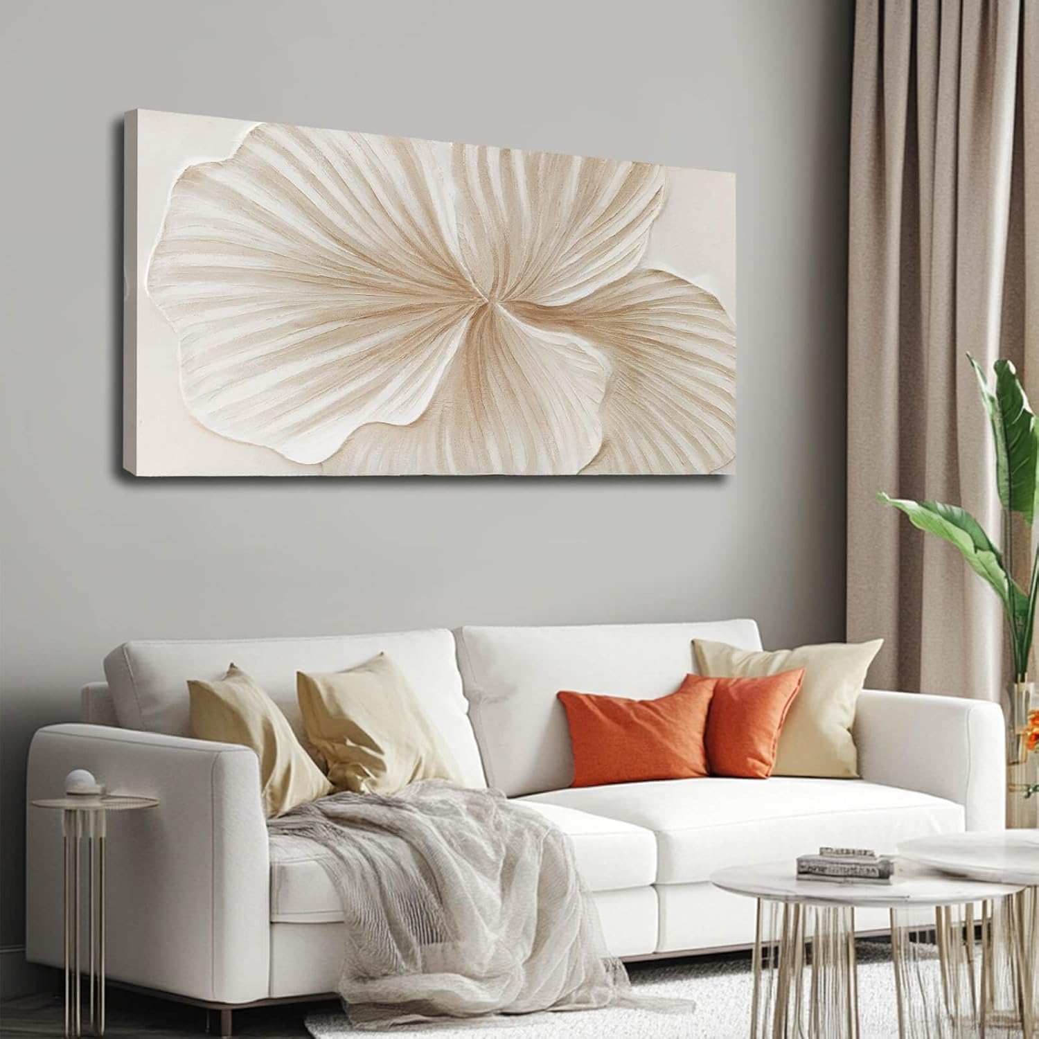 WINKAILIN White and Gold wall Art Abstract Floral Painting Modern 24x48 Artwork Minimalist Canvas for Bedroom Living Room Office Home Decoration 24x48 White and Gold