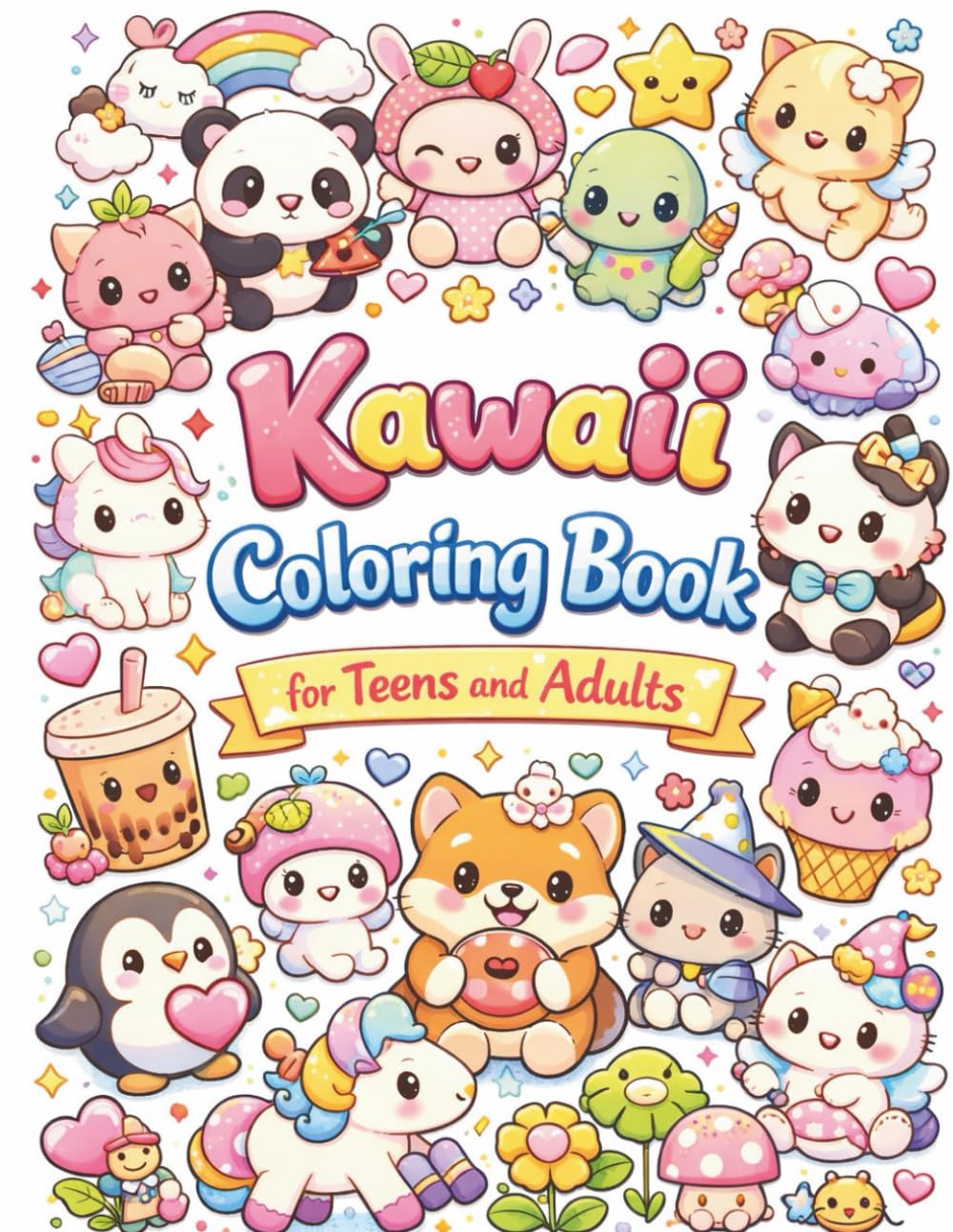 Kawaii Coloring Book: Cute and Cozy Character Collages for Teens and Adults