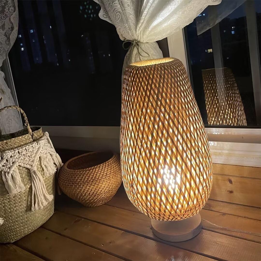 Lámpara De Mesa Tejida De Bambú Estilo Zen Pantalla De Bambú Luz De Mesa Iluminación De Mesa Decorativa Luz Nocturna Luz De Ambiente Para Dormitorio, Sala De Estar