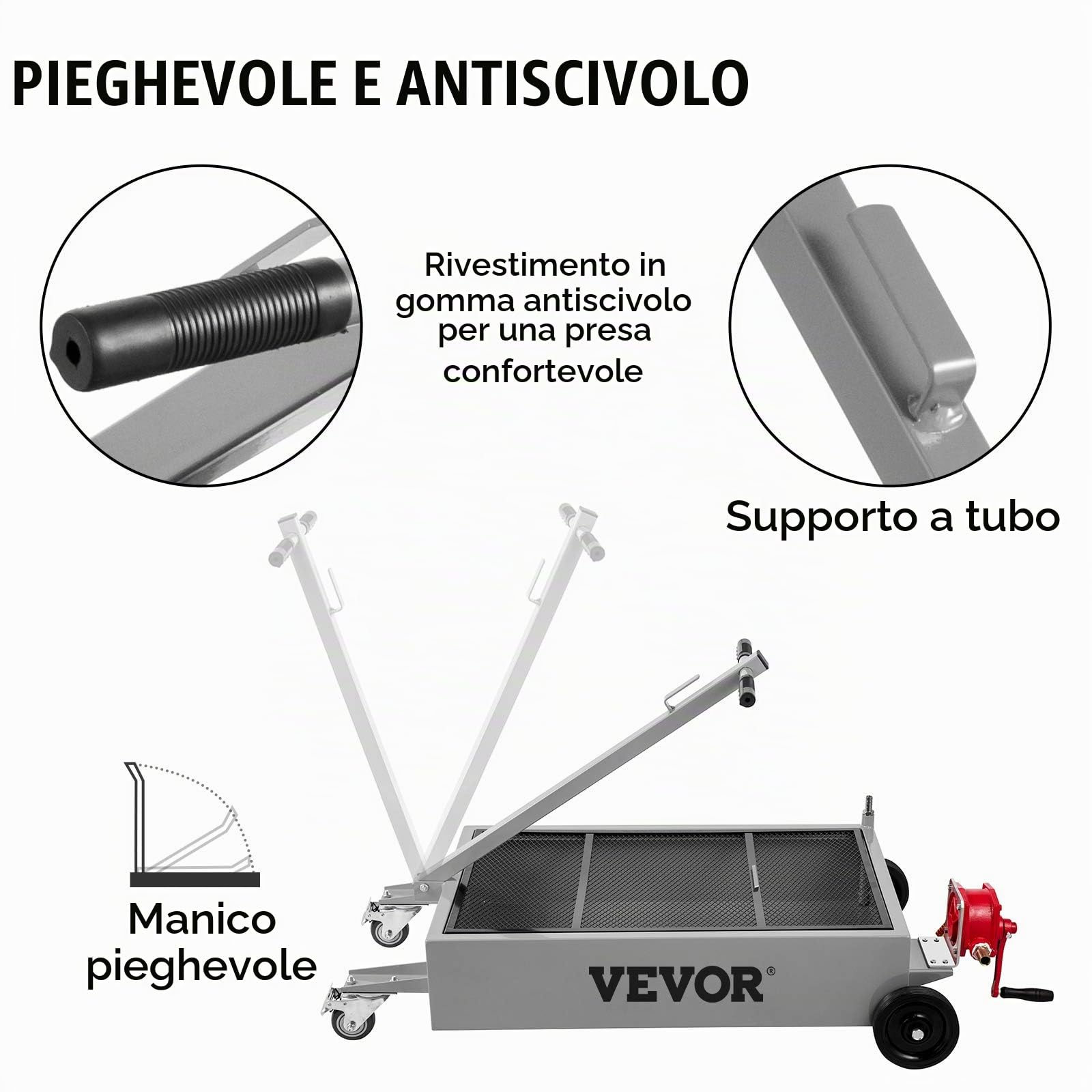VEVOR Vaschetta di Scarico Olio Serbatoio di Scarico Olio da 15 Galloni, Vaschetta di Scarico Olio a Basso Profilo da 57 Litri, Vaschetta per Cambio Olio di Grande capacità, Pieghevole a Mano, con Pom