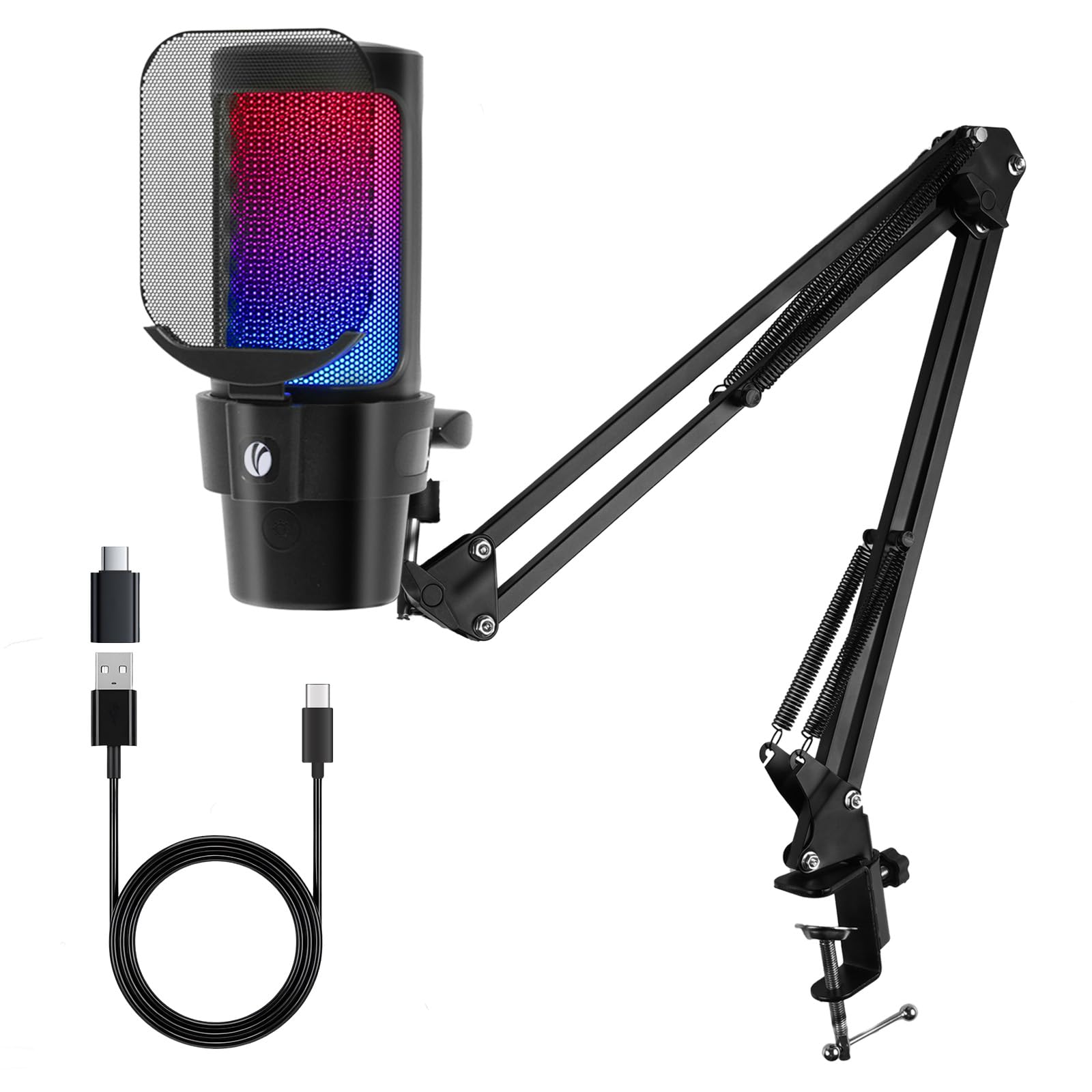 VCOM Micro Gaming avec Bras PC, RGB Condensateur Microphone avec Bruit/Muet