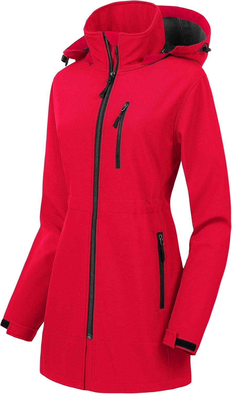 CREATMO US Women’s Lightweight Waterproof Long Softshell Tactical Jacket Fleece Lined Windbreaker