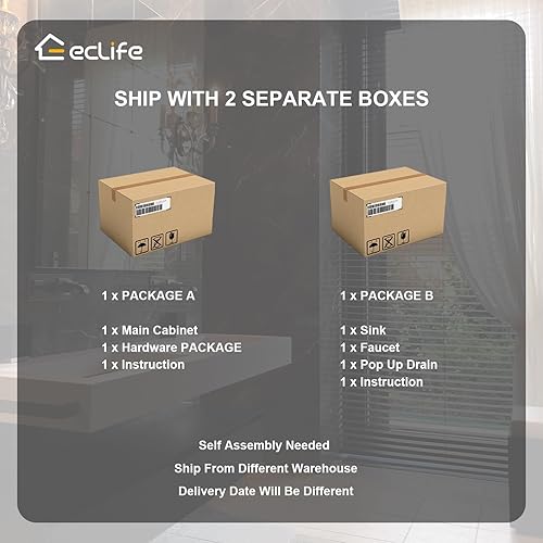 Miniatura 7 de eclife Juego de lavabo de tocador de baño de 36 pulgadas con diseño de base de cocina, gabinete de construcción de madera maciza pintada con