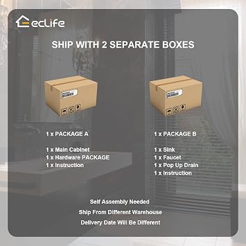 eclife 24 Bathroom Vanity with Sink Combo, Modern Freestanding Cabinet with Soft Closing Grooved Doors, Vessel Sink Top, Faucet & Pop Up Drain (White Curved, 24 White)