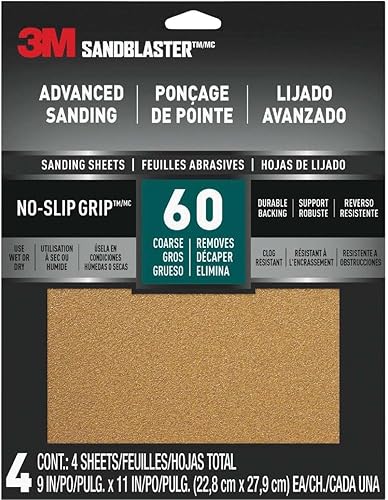 Miniatura 3 de 3M 20060-G-4 Papel de lija de grano grueso de grano 60 con agarre antideslizante, 11 x 9 pulgadas