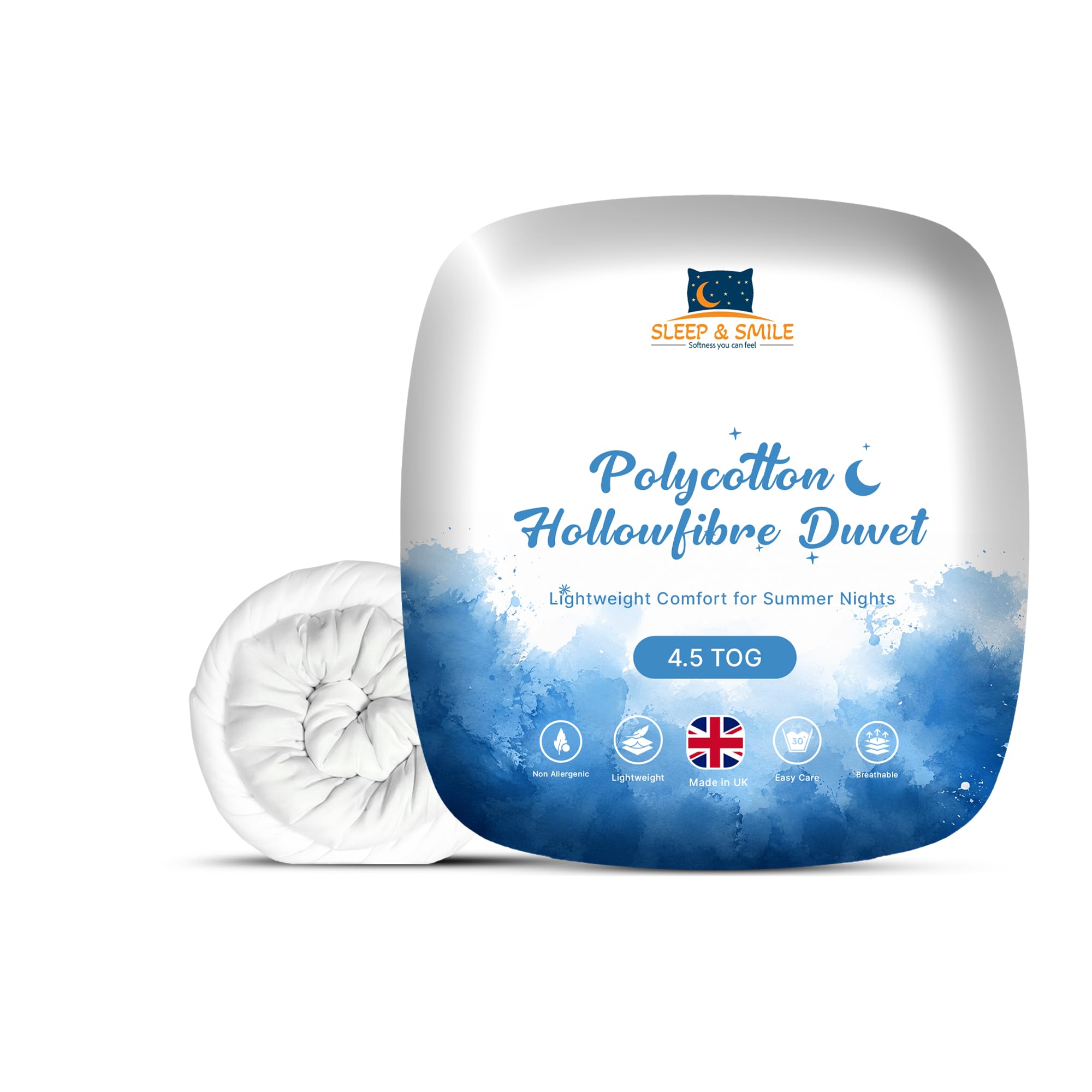 Sleep&Smile Polycotton Polyester Hollowfibre Duvet/Quilt, 4.5 Tog, Superking, Non Allergenic, UK Made